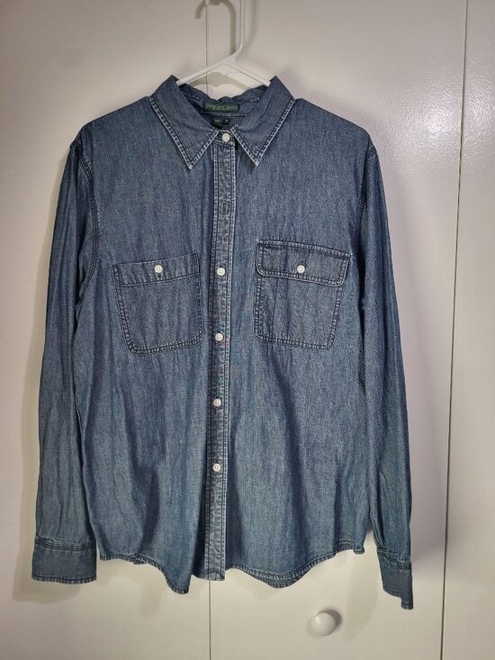 Ralph Lauren Jeans Company VTG Button Up Chambray Denim Classic Shirt XL Womens - Picture 2 of 6